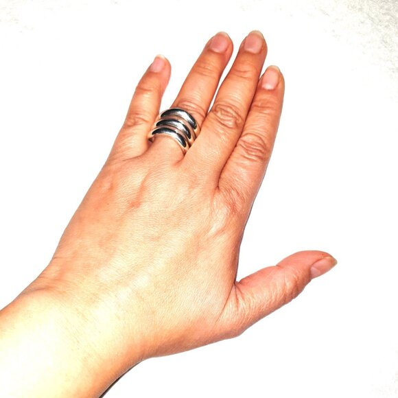 Rare Bold Vintage Sterling Silver Overlapping Waves Modernist Statement Ring - Picture 9 of 15
